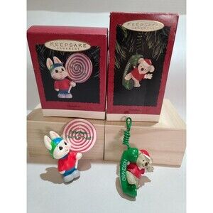 Set Of 2 Hallmark Keepsake Ornament Grandson 1995 Bunny. Kowala Bear Christmas